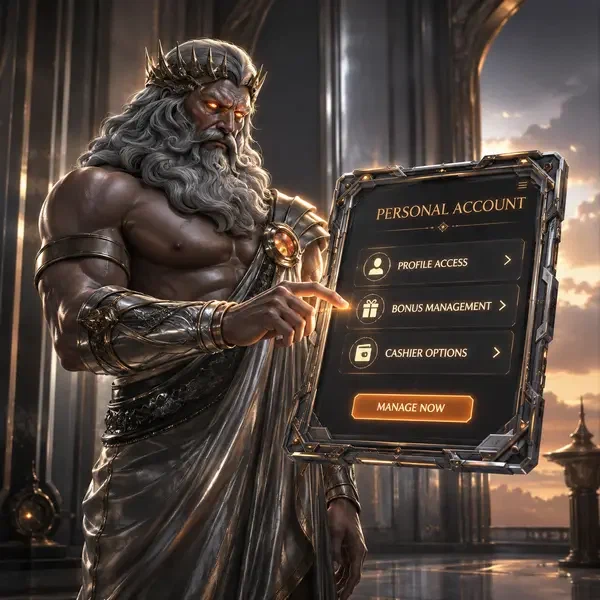 Storm Sovereign beheert Winaura persoonlijk account op gloeiende metalen tablet-interface